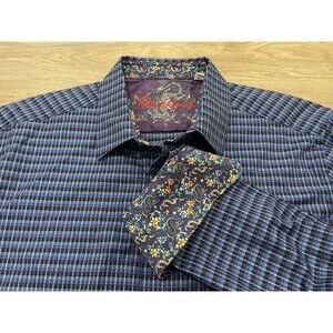 Robert Graham Japanese Dragon Sport Button Up Shirt Men’s XL Blue Purple Plaid